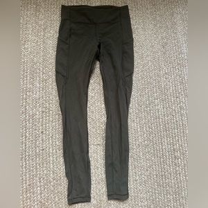 Army Green Lululemon wunder under 28” leggings with back zipper and size pockets